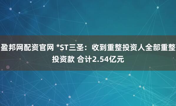 盈邦网配资官网 *ST三圣：收到重整投资人全部重整投资款 合计2.54亿元