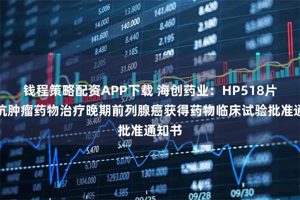 钱程策略配资APP下载 海创药业：HP518片联合抗肿瘤药物治疗晚期前列腺癌获得药物临床试验批准通知书